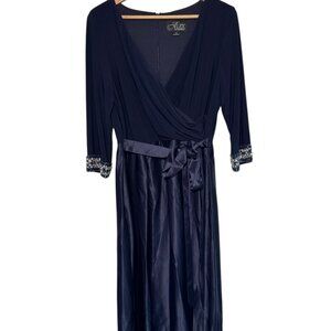 NWOT Alex Evenings Navy 3/4 Sleeve Tea Length Dress | Size 14